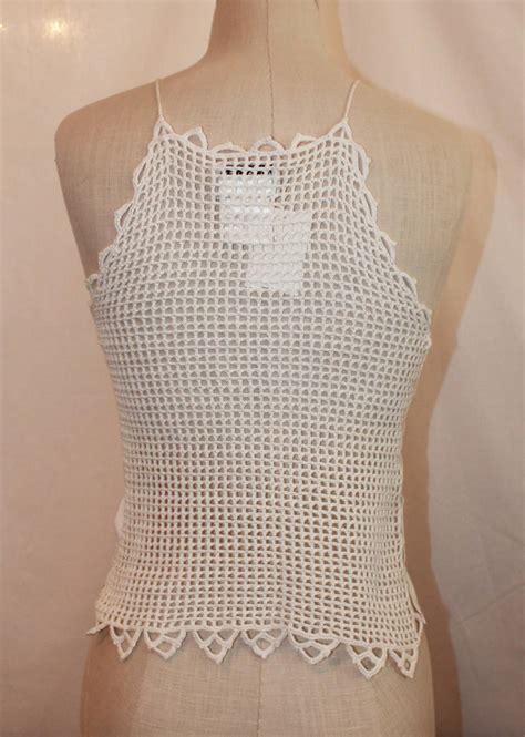 chanel white crochet eyelet crop top|pre owned chanel tops.